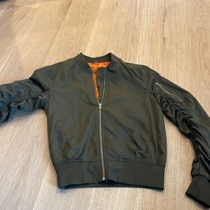 Casting LA Size Small Bomber Jacket with Rushed Detailing and Zippers - Green